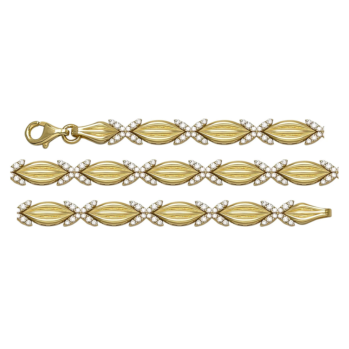 Solid gold fancy link bracelet, 9.70 g — shown in three rows across the frame.