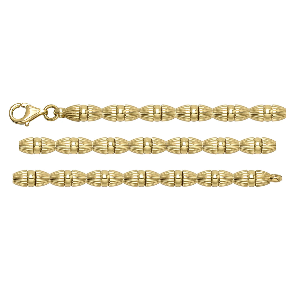 Solid gold fancy link bracelet, 9.95 g — shown in three rows across the frame.