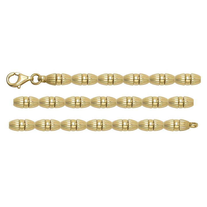 Solid gold fancy link bracelet, 9.95 g — shown in three rows across the frame.