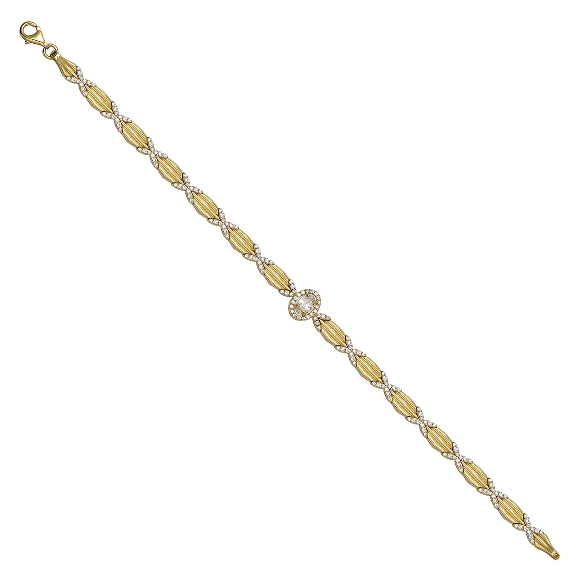 Solid gold fancy link bracelet, 10.10 g — shown at an angle across the frame.