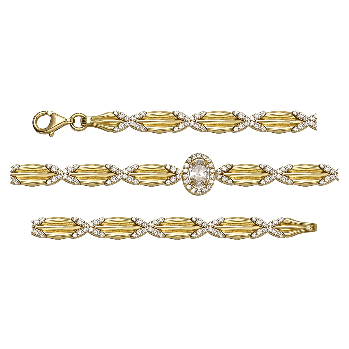 Solid gold fancy link bracelet, 10.10 g — shown in three rows across the frame.