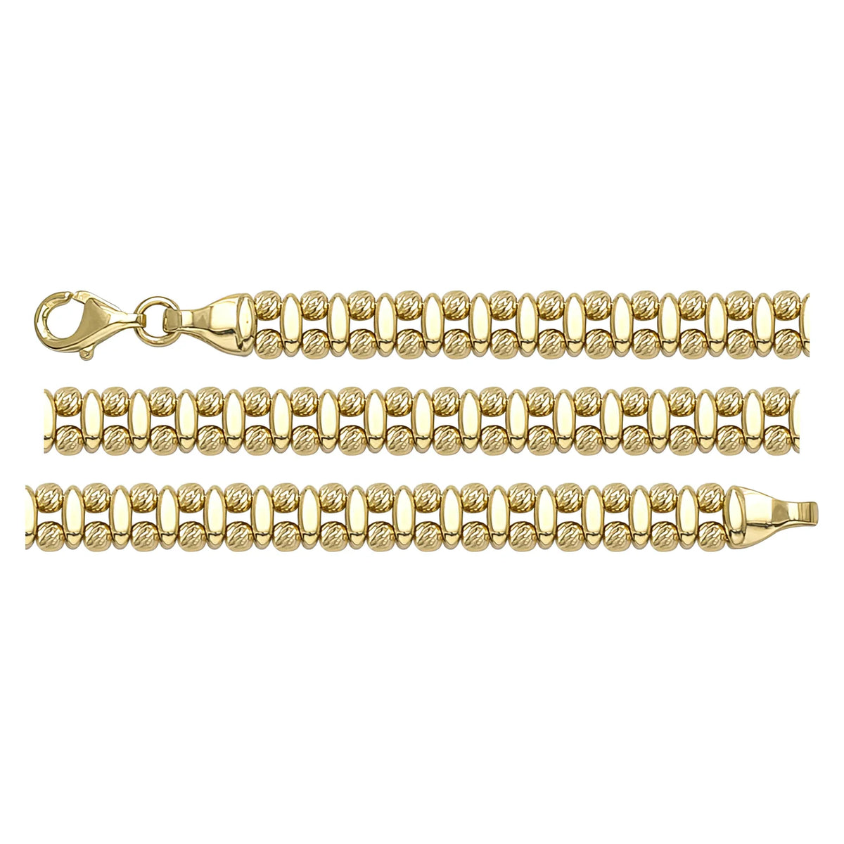 Solid gold bead bracelet, 10.20 g — shown in three rows across the frame.