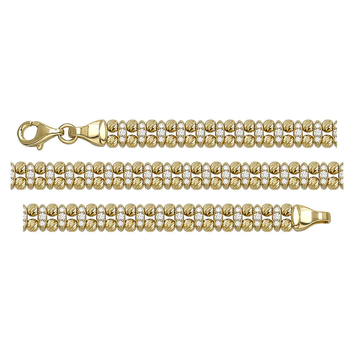 Solid gold bead bracelet, 10.45 g — shown in three rows across the frame.