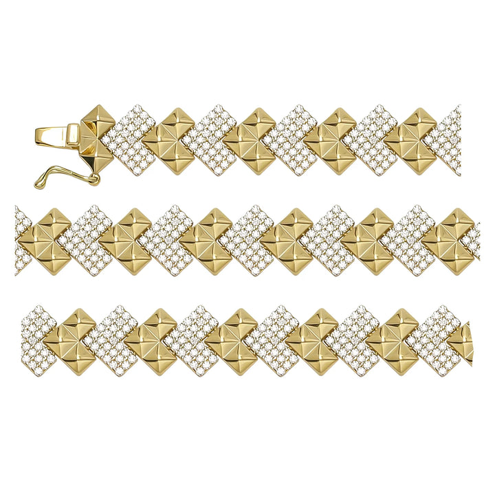 Solid gold fancy link bracelet, 11.00 g — shown in three rows across the frame.