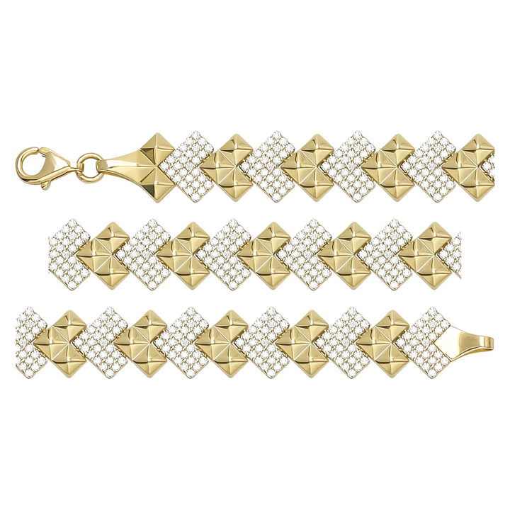 Solid gold fancy link bracelet, 12.40 g — shown in three rows across the frame.