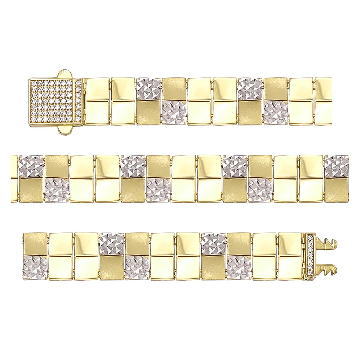 Solid gold id bracelet, 14.65 g — shown in three rows across the frame.