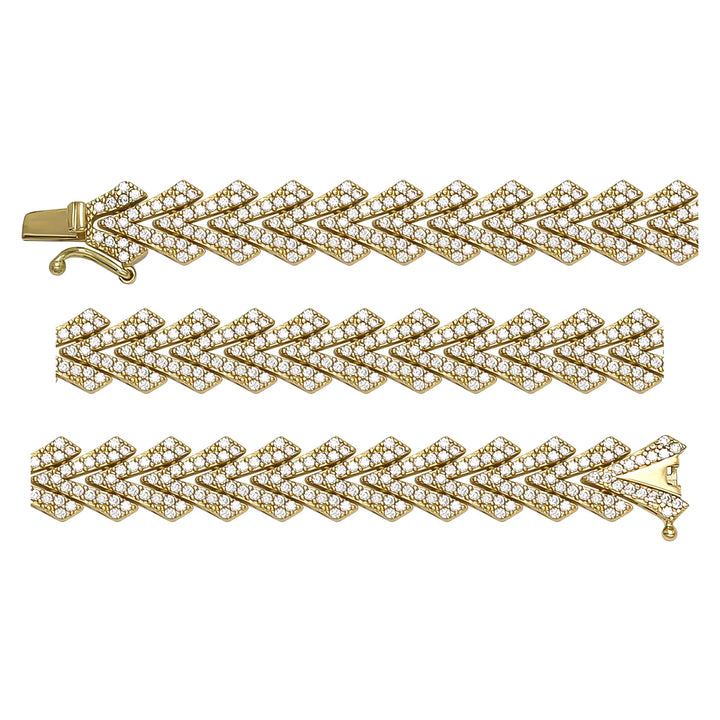 Solid gold herringbone bracelet, 14.95 g — shown in three rows across the frame.