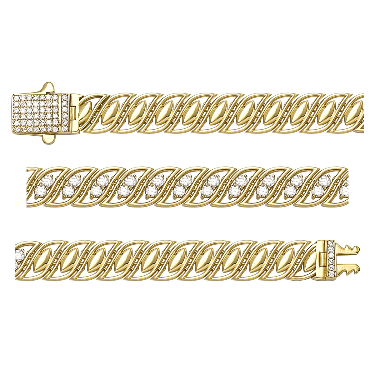 Solid gold braided bracelet, 16.70 g — shown in three rows across the frame.