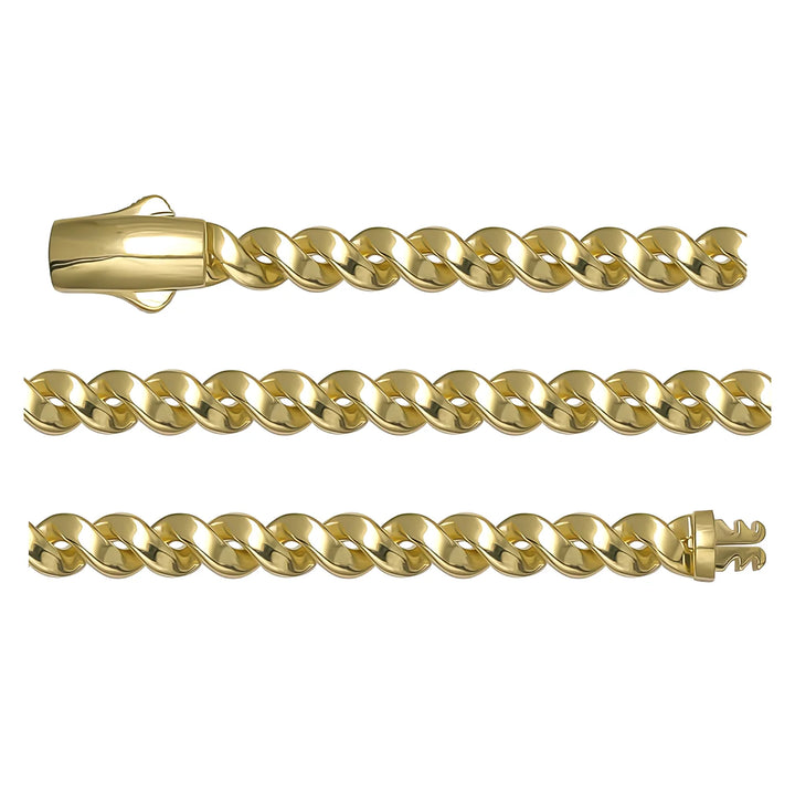 Solid gold curb bracelet, 8.35 g — shown in three rows across the frame.