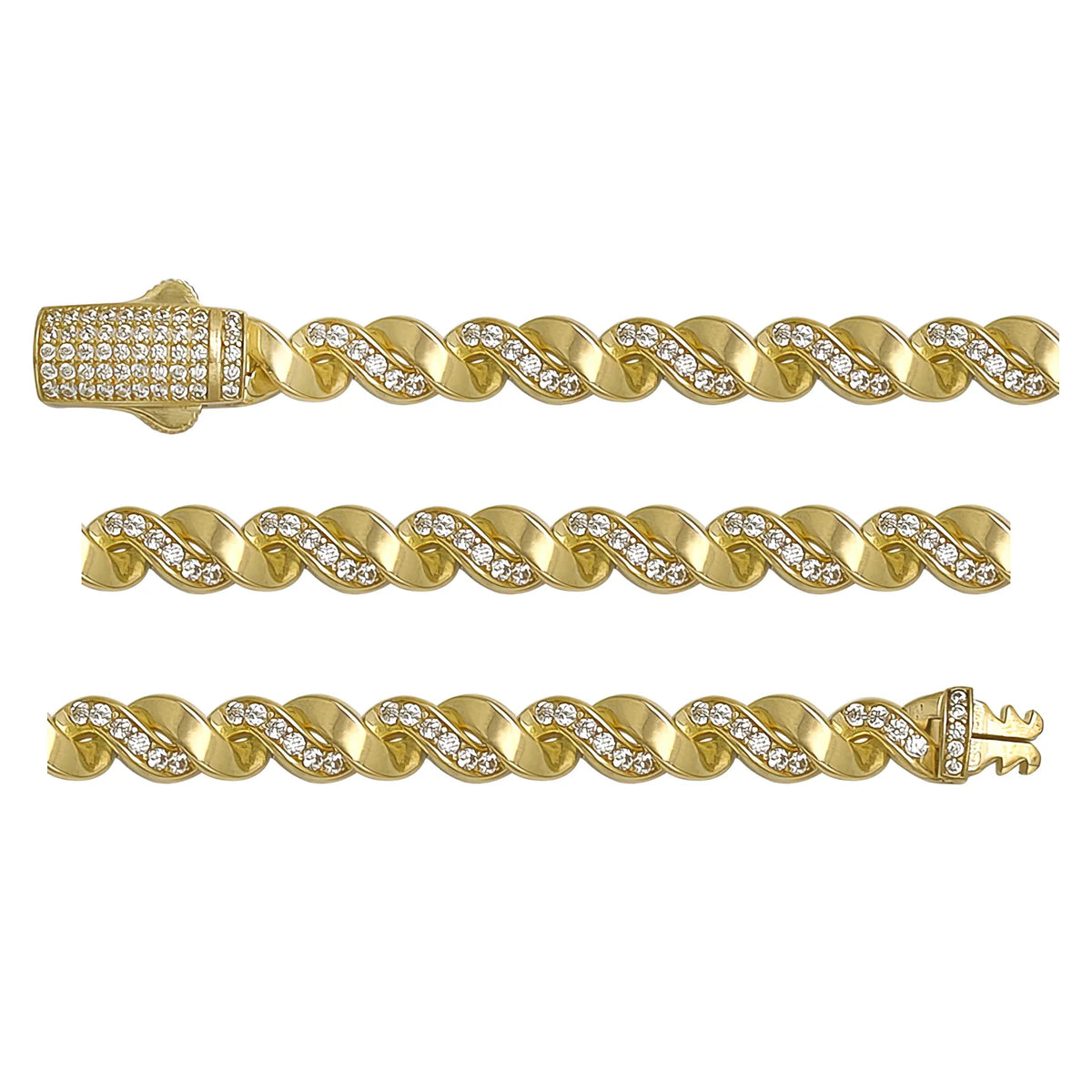Solid gold braided bracelet, 11.50 g — shown in three rows across the frame.