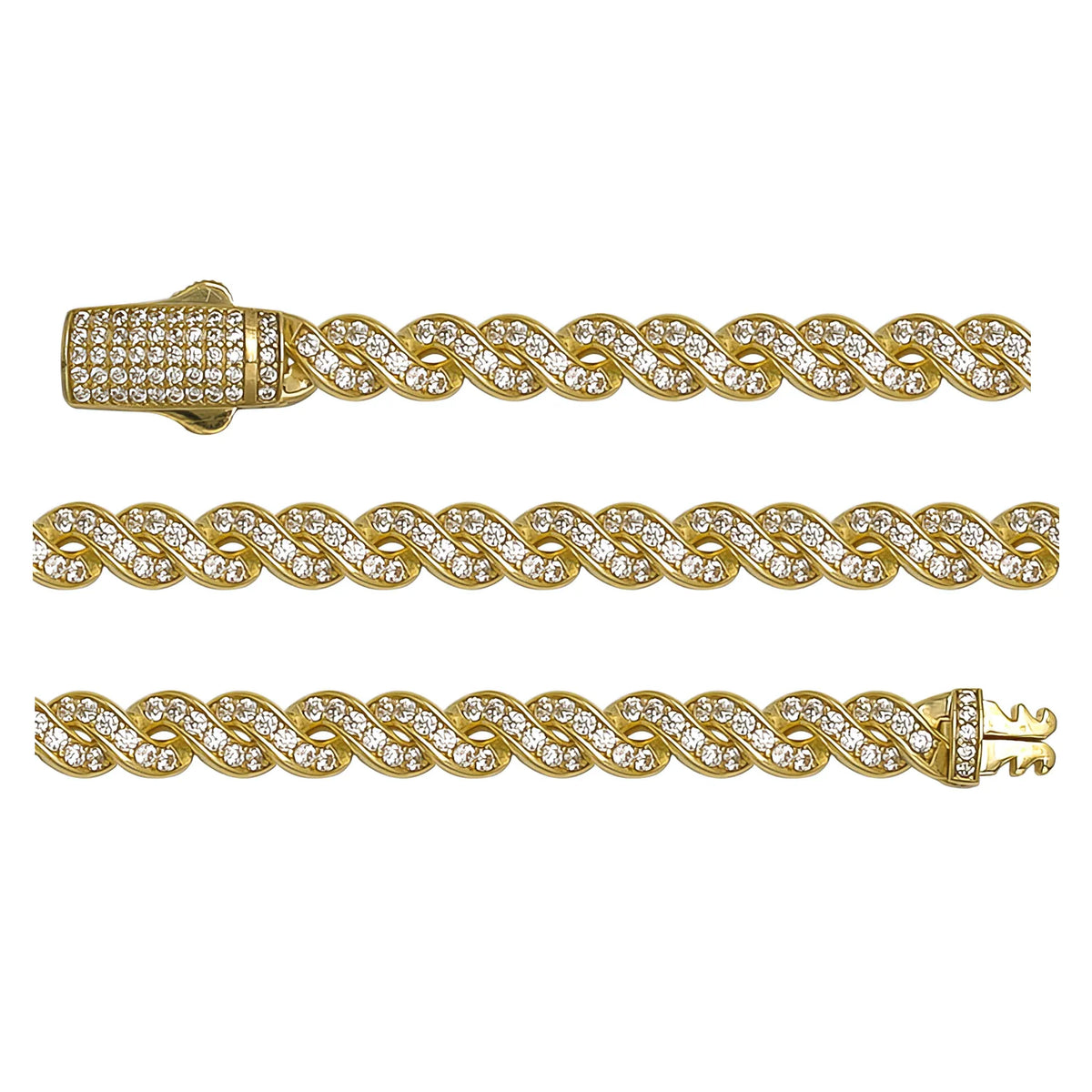 Solid gold braided bracelet, 14.15 g — shown in three rows across the frame.