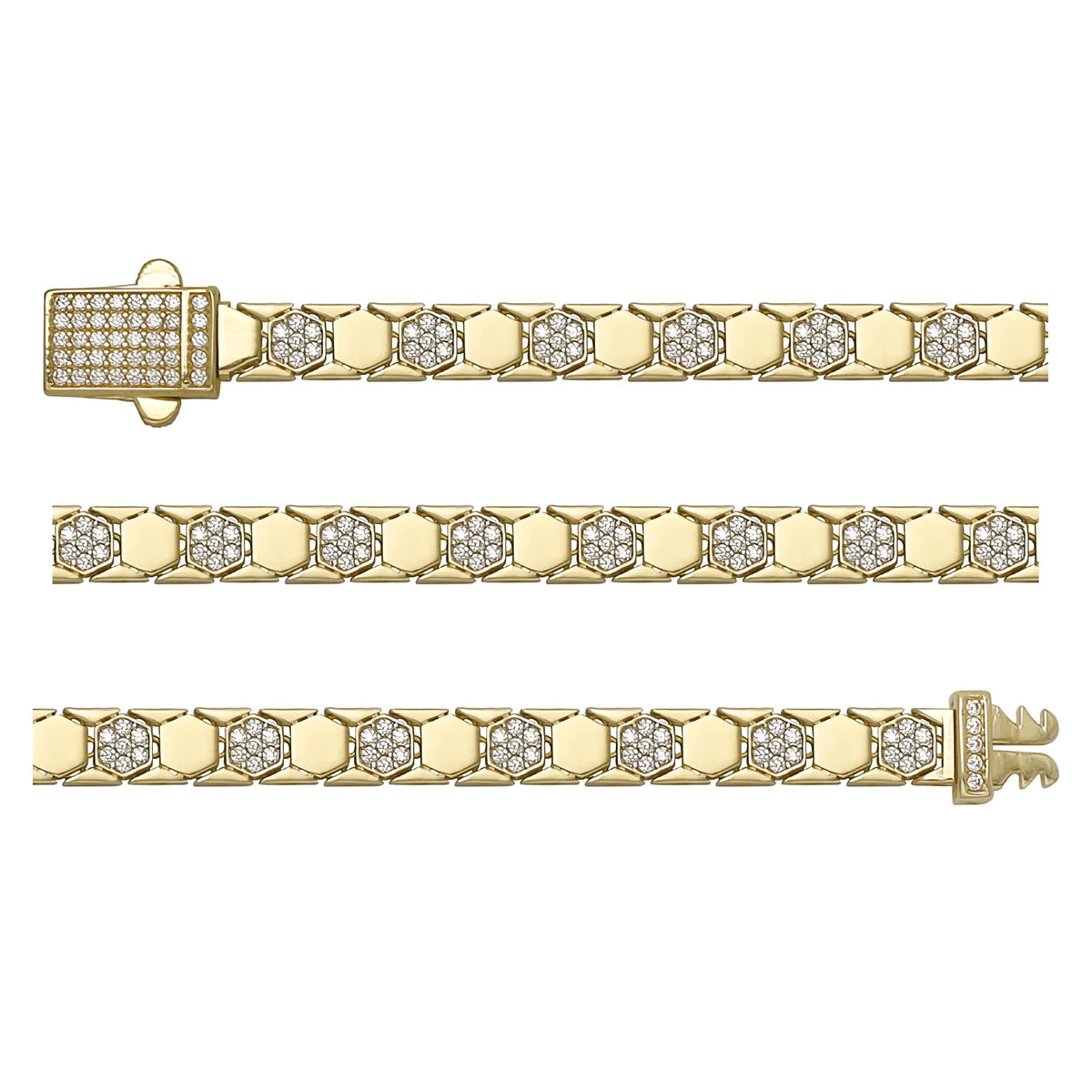 Solid gold honeycomb bracelet, 10.10 g — shown in three rows across the frame.
