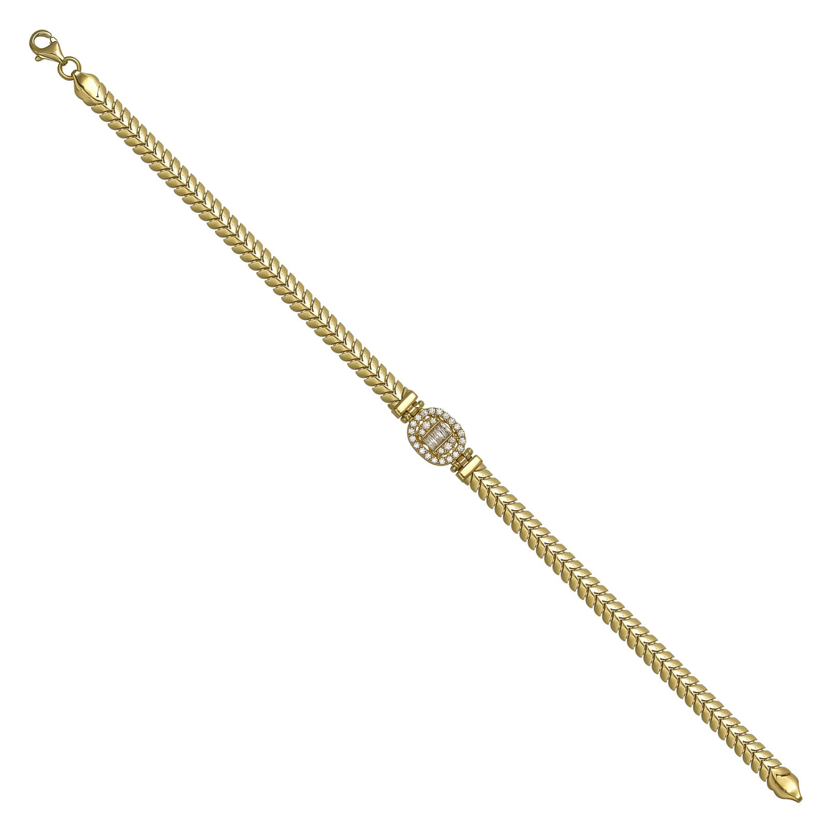 Solid gold herringbone bracelet, 7.45 g — shown at an angle across the frame.