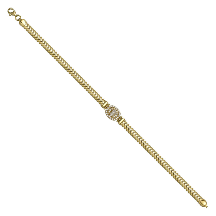 Solid gold herringbone bracelet, 7.45 g — shown at an angle across the frame.