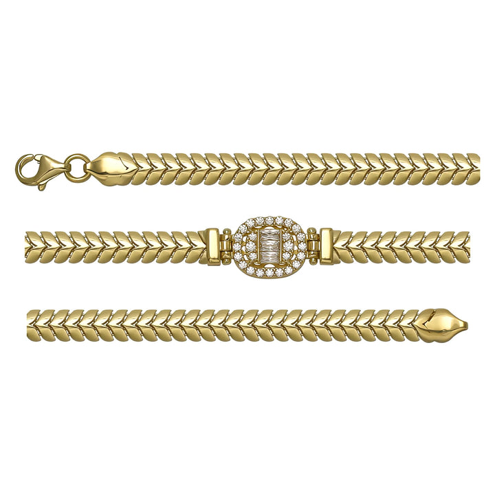 Solid gold herringbone bracelet, 7.45 g — shown in three rows across the frame.