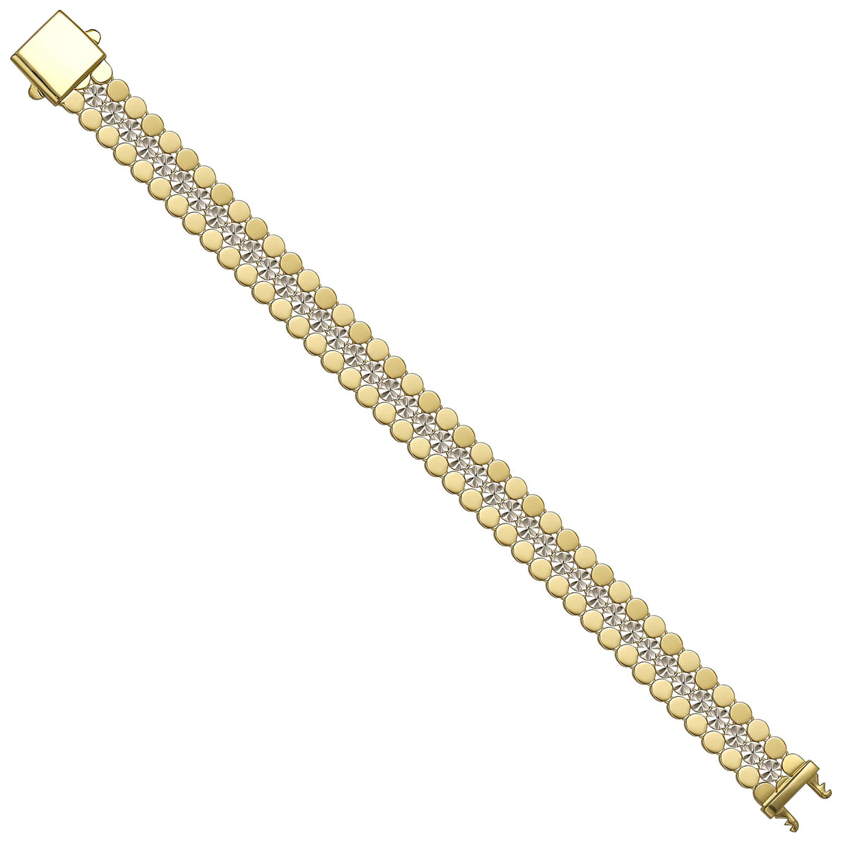 Solid gold fancy link bracelet, 15.00 g — shown at an angle across the frame.