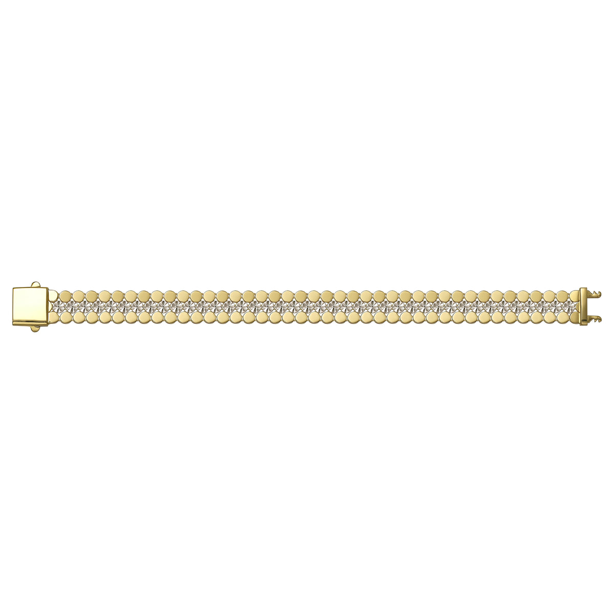Solid gold fancy link bracelet, 15.00 g — shown square on a plain background.