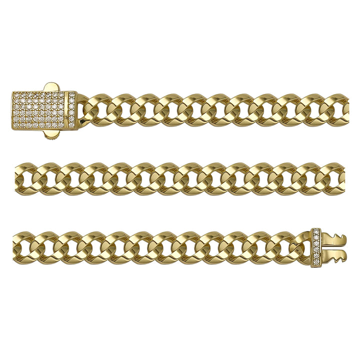 Solid gold curb bracelet, 9.70 g — shown in three rows across the frame.