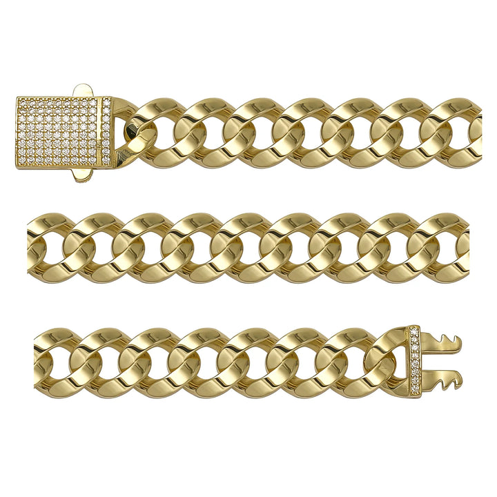 Solid gold curb bracelet, 16.10 g — shown in three rows across the frame.