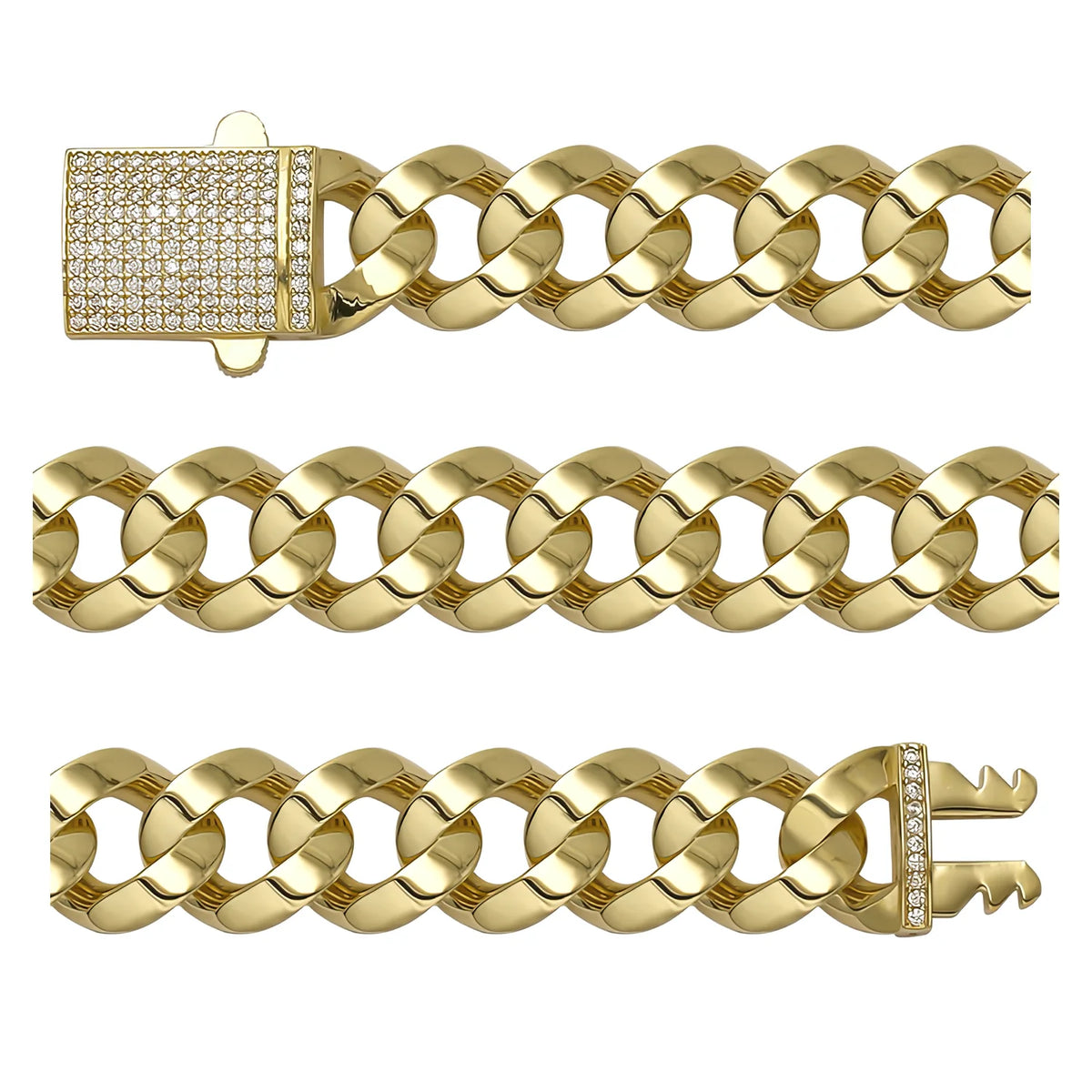 Solid gold curb bracelet, 20.40 g — shown in three rows across the frame.