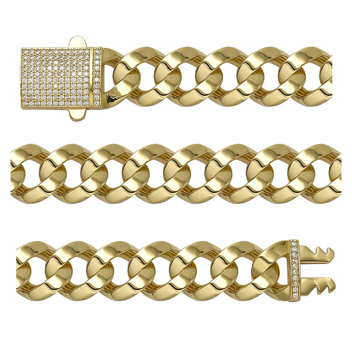 Solid gold curb bracelet, 20.40 g — shown in three rows across the frame.