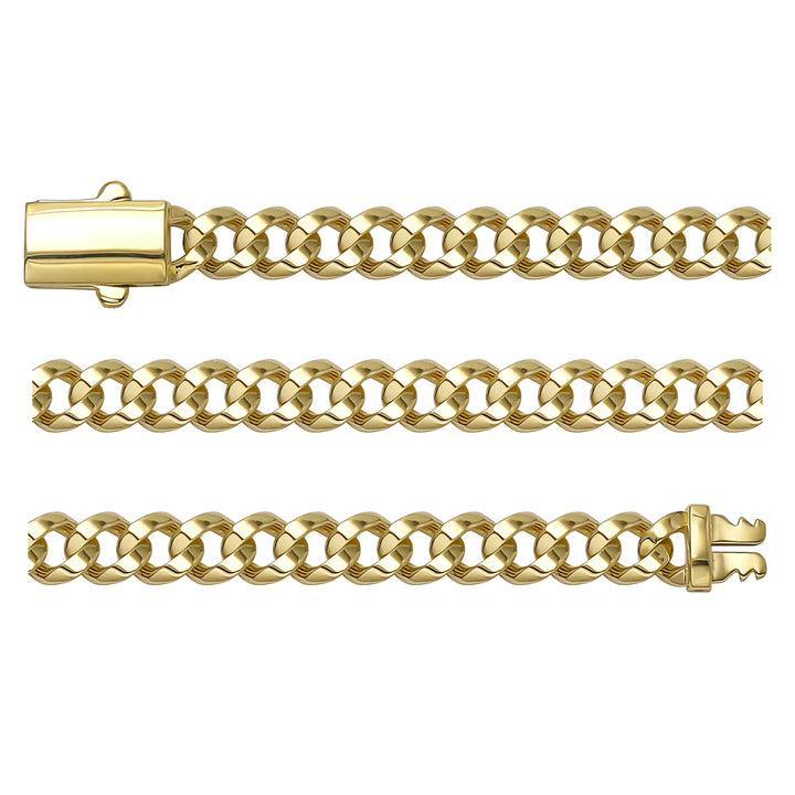 Solid gold curb bracelet, 8.80 g — shown in three rows across the frame.