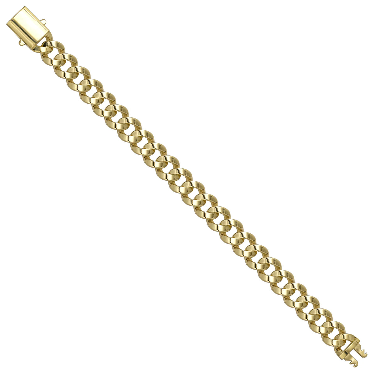Solid gold curb bracelet, 14.00 g — shown at an angle across the frame.