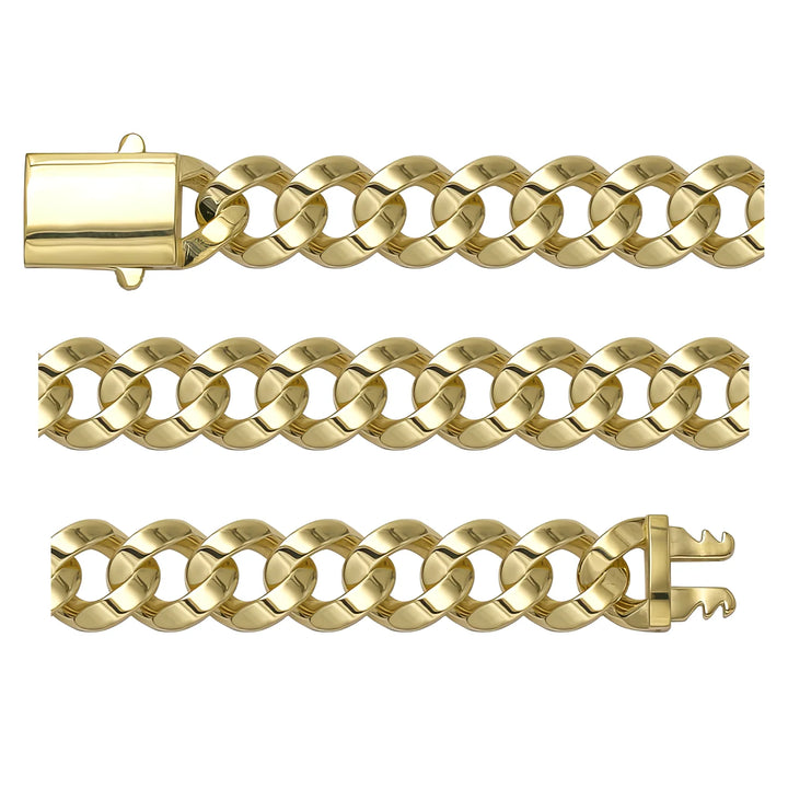 Solid gold curb bracelet, 14.00 g — shown in three rows across the frame.