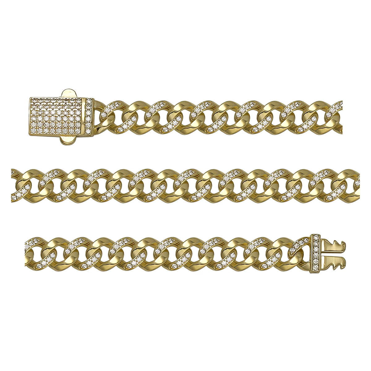 Solid gold curb bracelet, 9.90 g — shown in three rows across the frame.