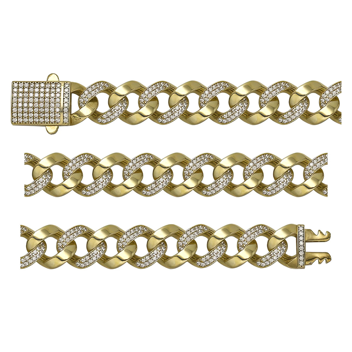 Solid gold curb bracelet, 13.80 g — shown in three rows across the frame.