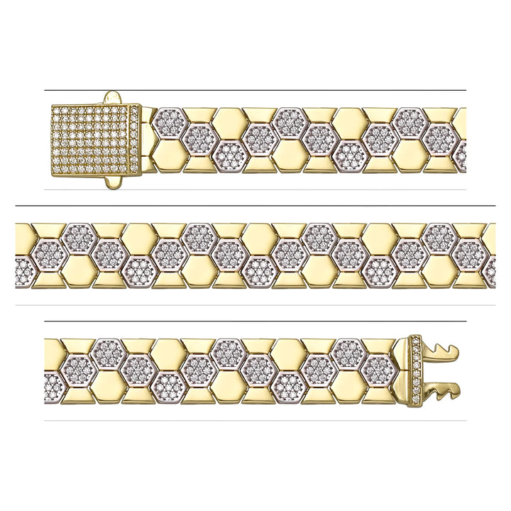 Solid gold honeycomb bracelet, 17.65 g — shown in three rows across the frame.
