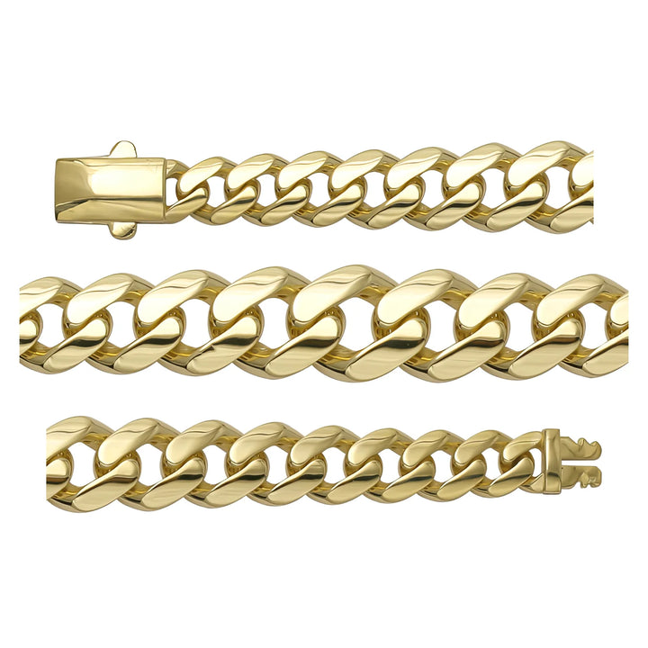 Solid gold curb bracelet, 14.25 g — shown in three rows across the frame.