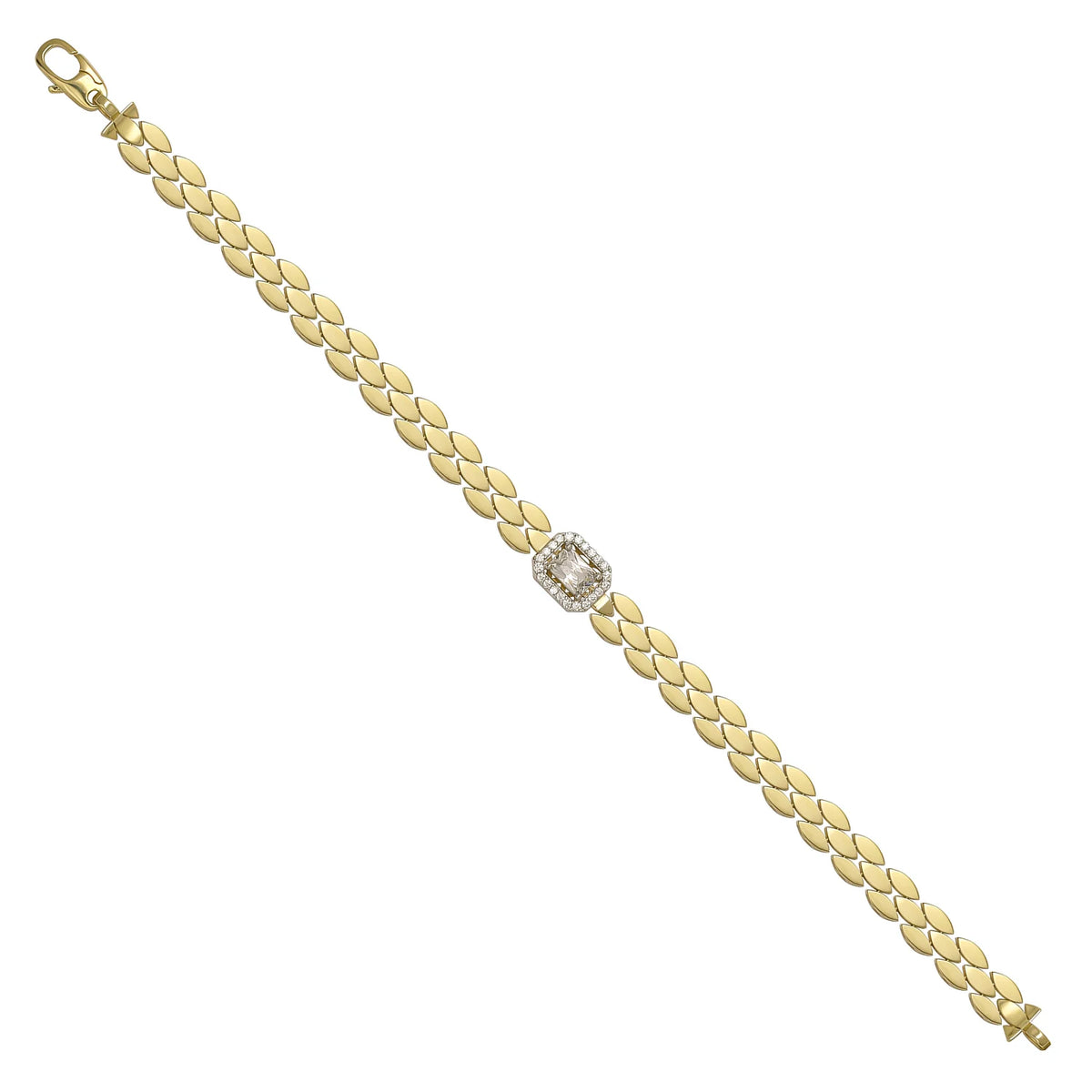 Solid gold fancy link bracelet, 6.75 g — shown at an angle across the frame.