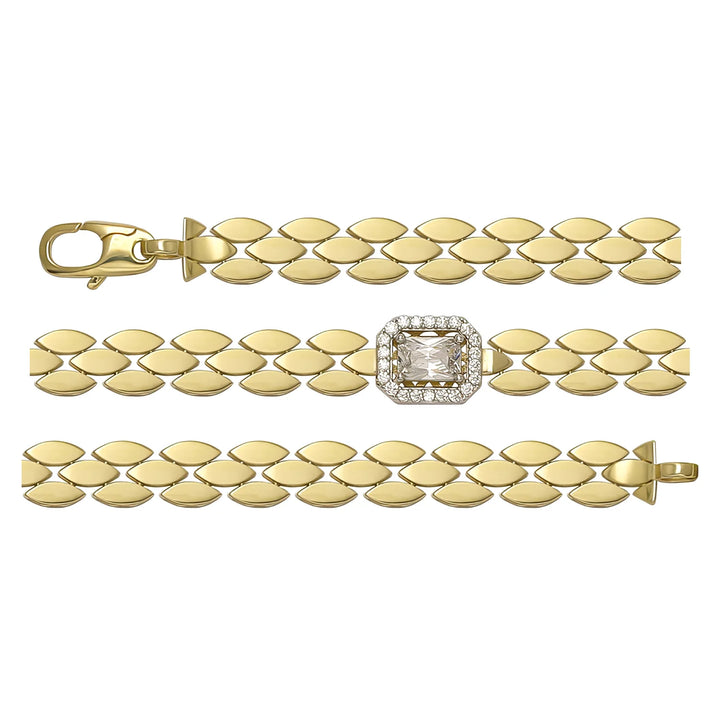 Solid gold fancy link bracelet, 6.75 g — shown in three rows across the frame.