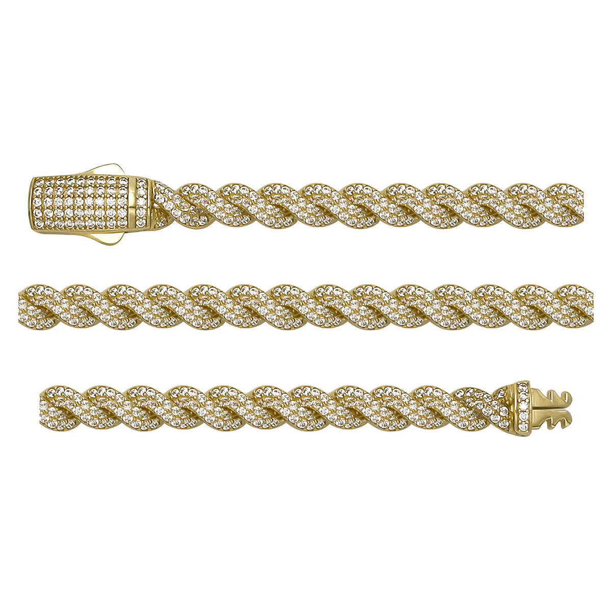 Solid gold curb bracelet, 13.60 g — shown in three rows across the frame.