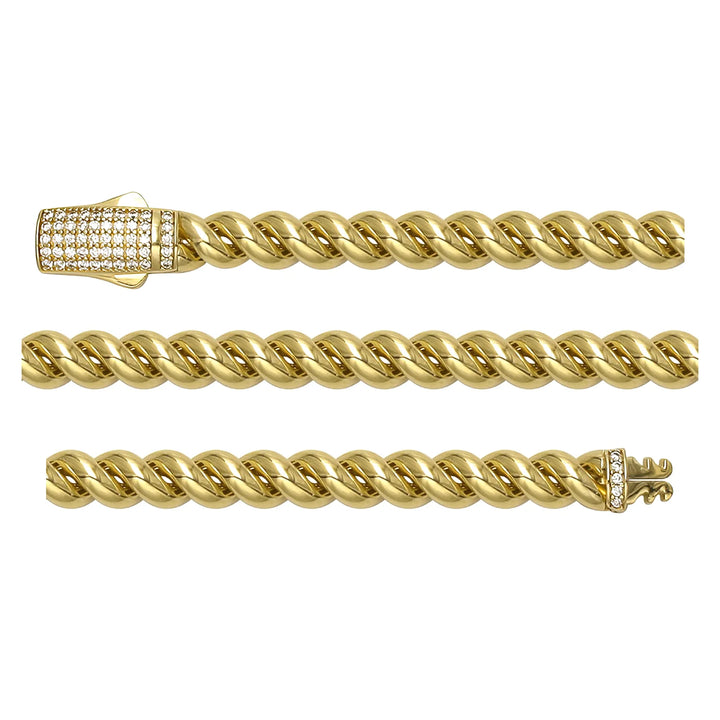 Solid gold curb bracelet, 12.75 g — shown in three rows across the frame.