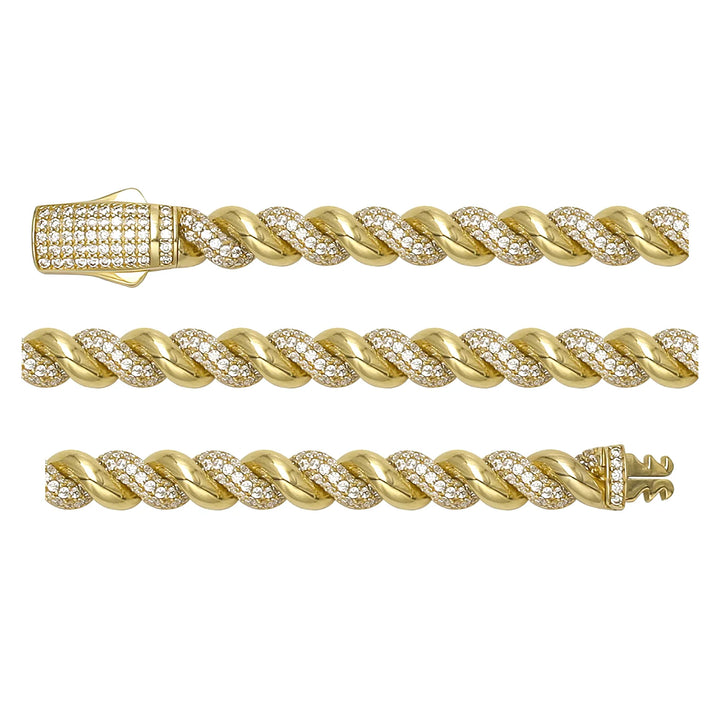 Solid gold curb bracelet, 15.50 g — shown in three rows across the frame.