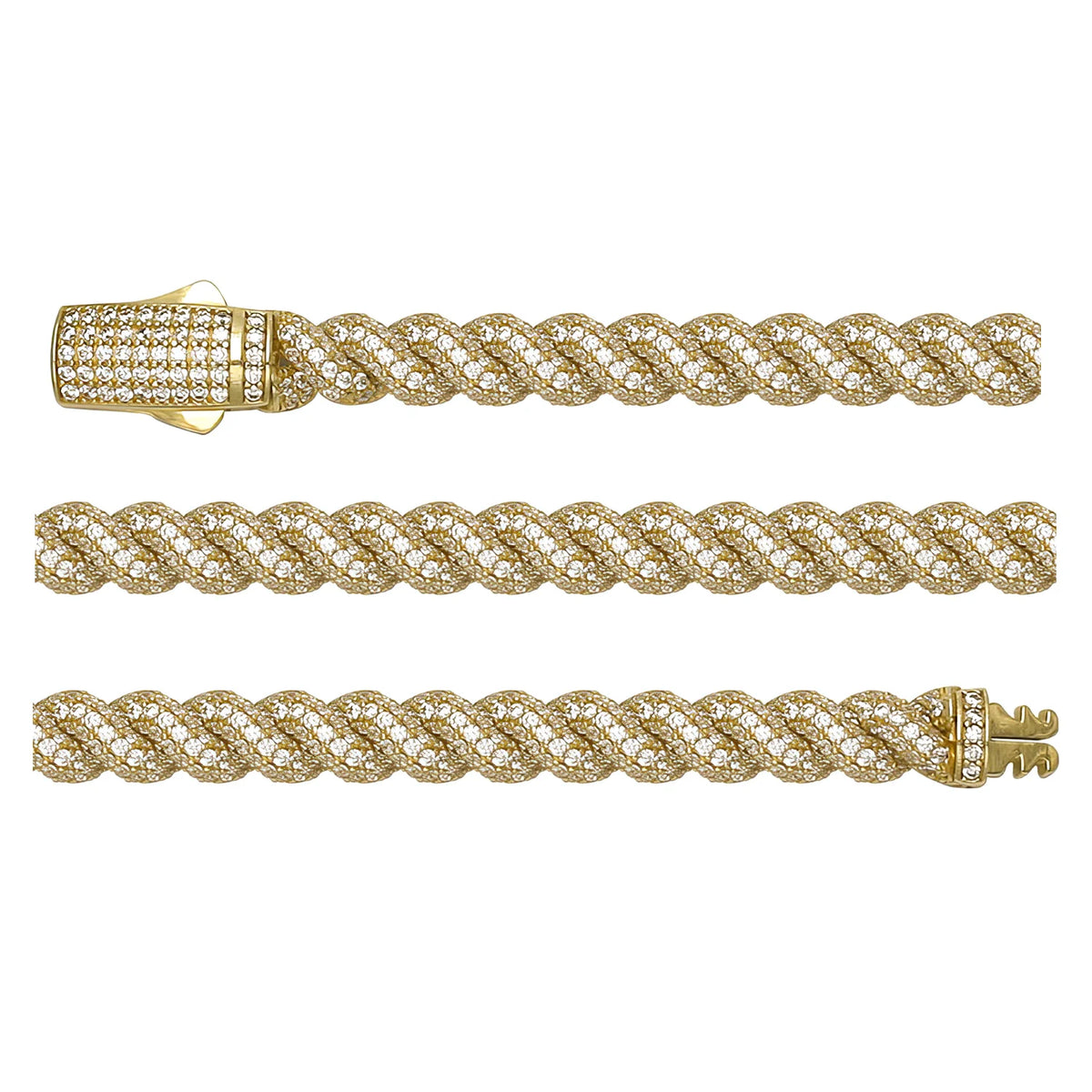 Solid gold curb bracelet, 18.70 g — shown in three rows across the frame.