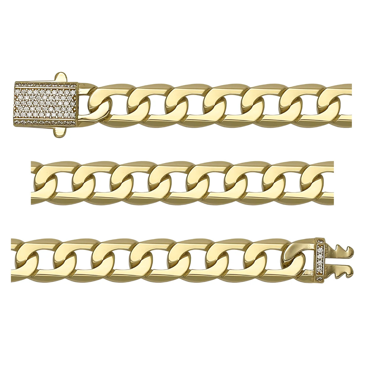 Solid gold curb bracelet, 10.45 g — shown in three rows across the frame.