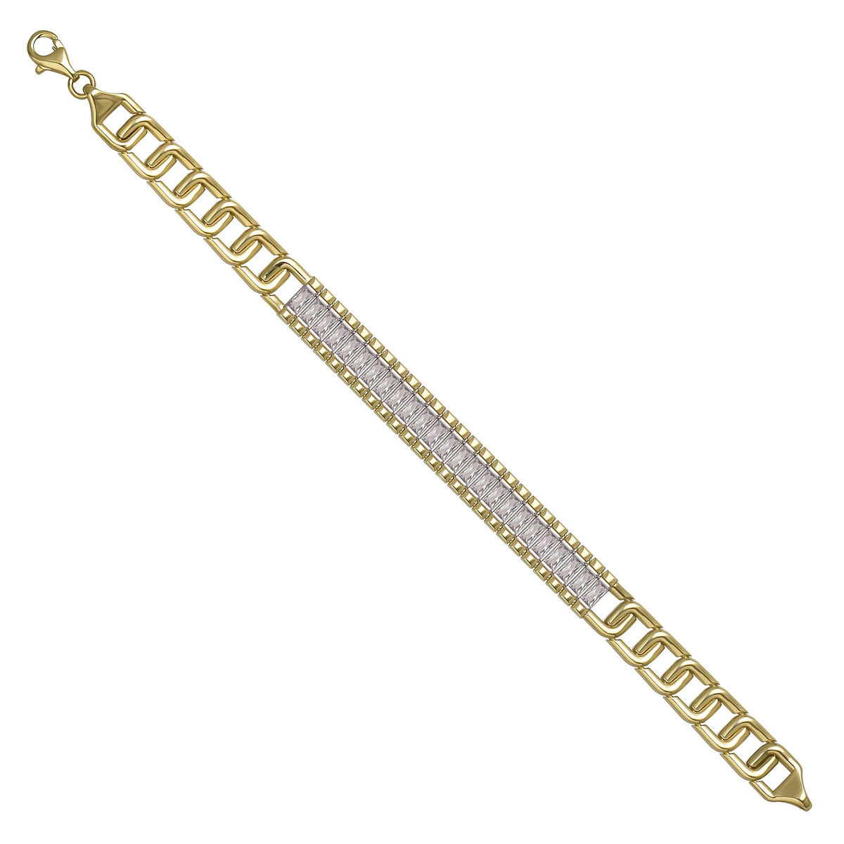 Solid gold tennis bracelet, 13.65 g — shown at an angle across the frame.