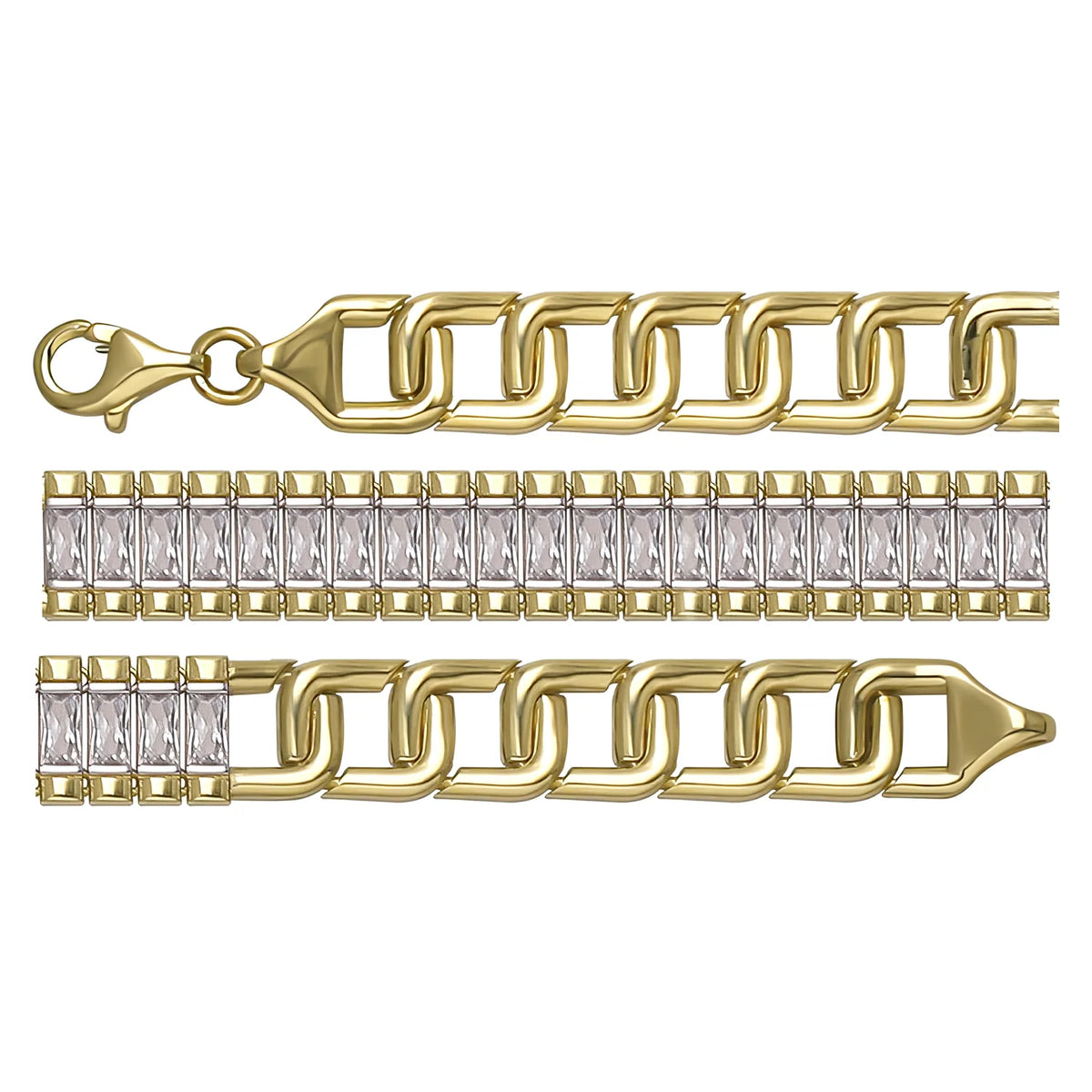 Solid gold tennis bracelet, 13.65 g — shown in three rows across the frame.