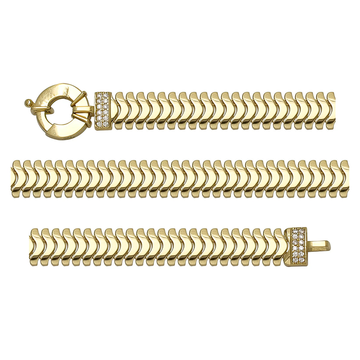 Solid gold braided bracelet, 11.35 g — shown in three rows across the frame.