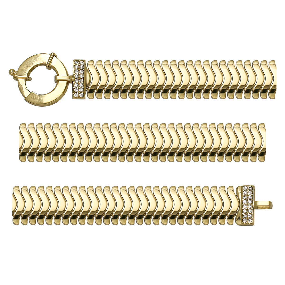 Solid gold braided bracelet, 13.65 g — shown in three rows across the frame.