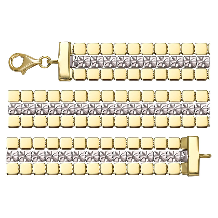 Solid gold brick link bracelet, 12.20 g — shown in three rows across the frame.