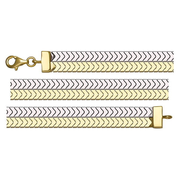 Solid gold herringbone bracelet, 10.00 g — shown in three rows across the frame.