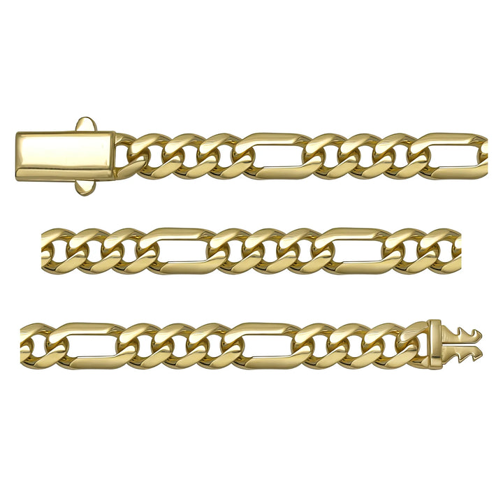 Solid gold curb bracelet, 8.65 g — shown in three rows across the frame.