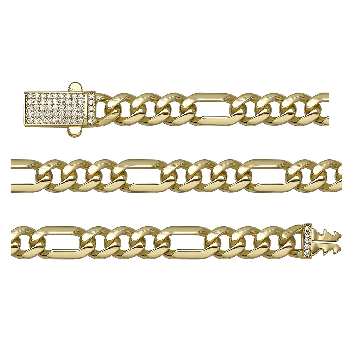 Solid gold curb bracelet, 8.75 g — shown in three rows across the frame.