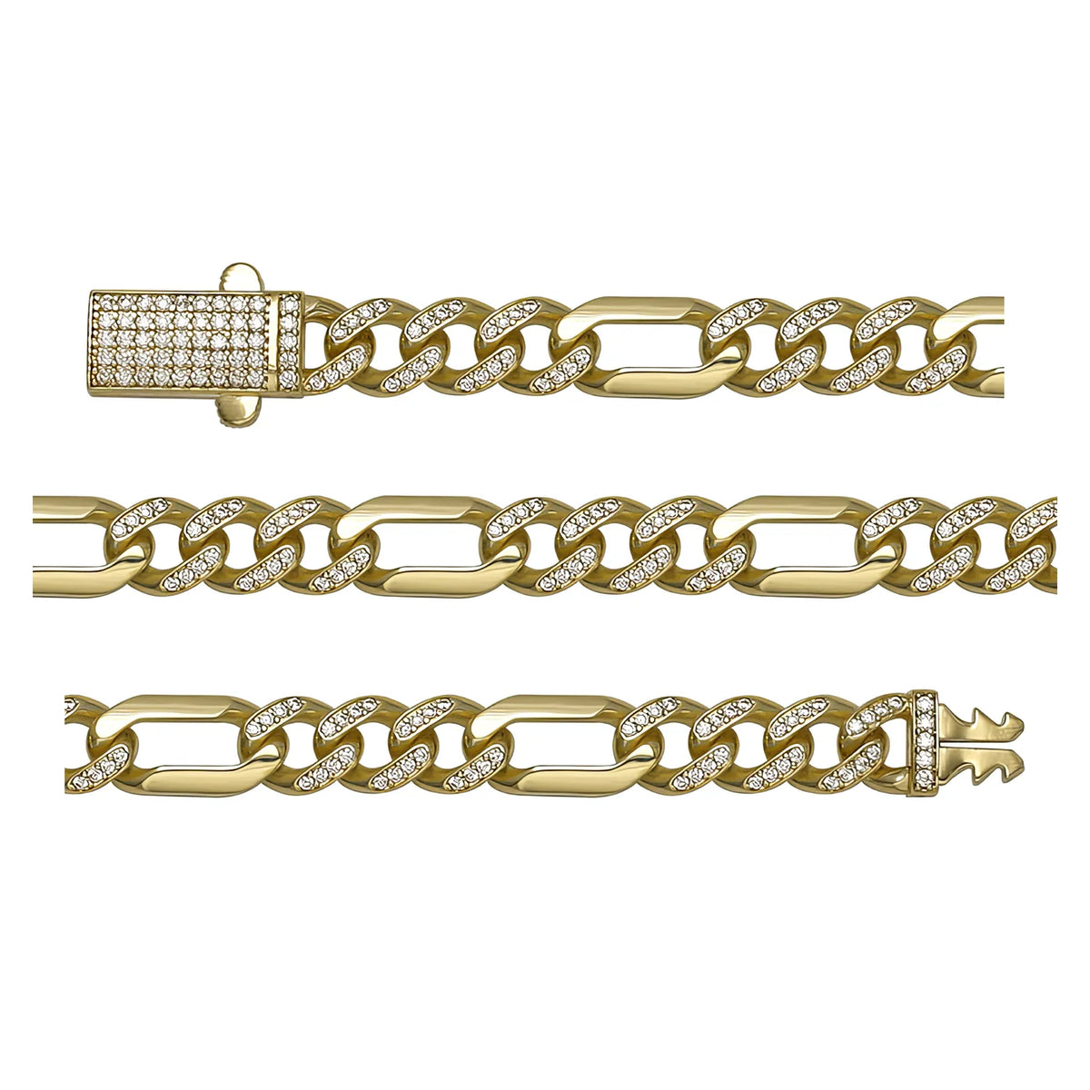 Solid gold curb bracelet, 10.05 g — shown in three rows across the frame.