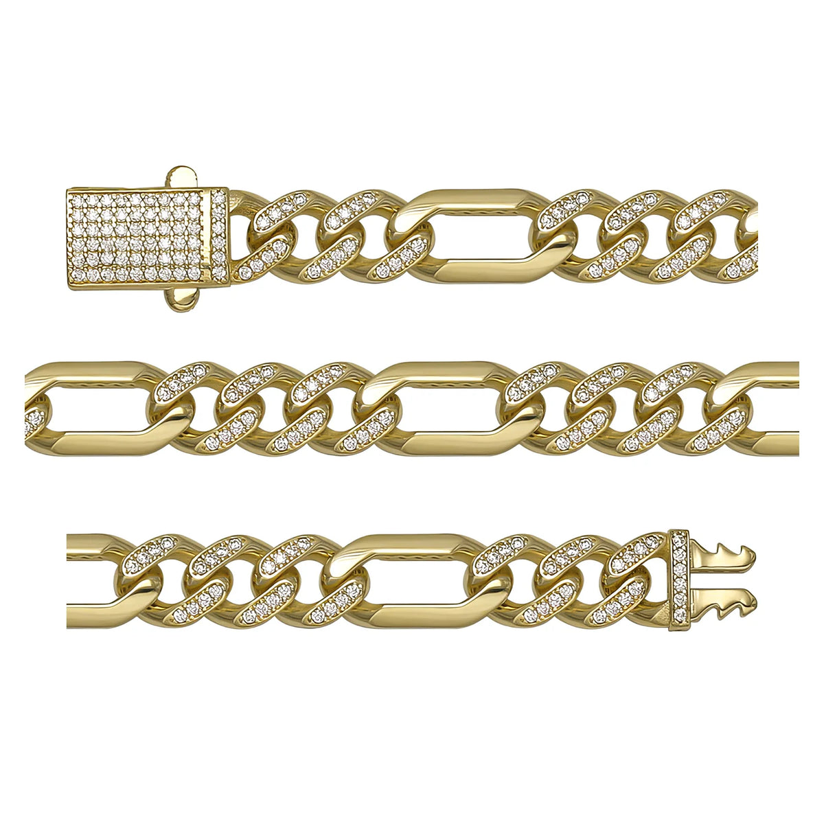 Solid gold curb bracelet, 13.10 g — shown in three rows across the frame.