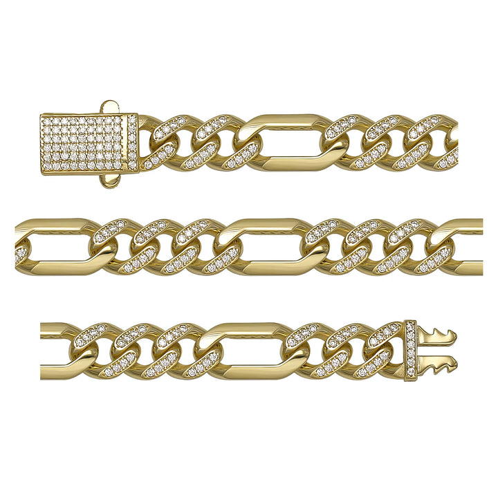 Solid gold curb bracelet, 13.10 g — shown in three rows across the frame.